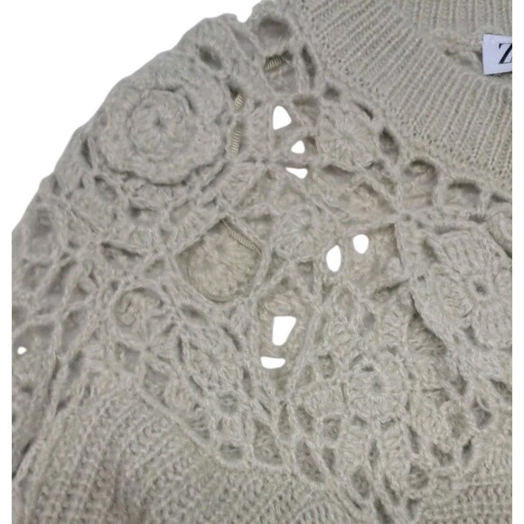 NWT Zara Combined Crochet Knit Cardigan Sweater Womens Small Green Cottagecore - Picture 4 of 15